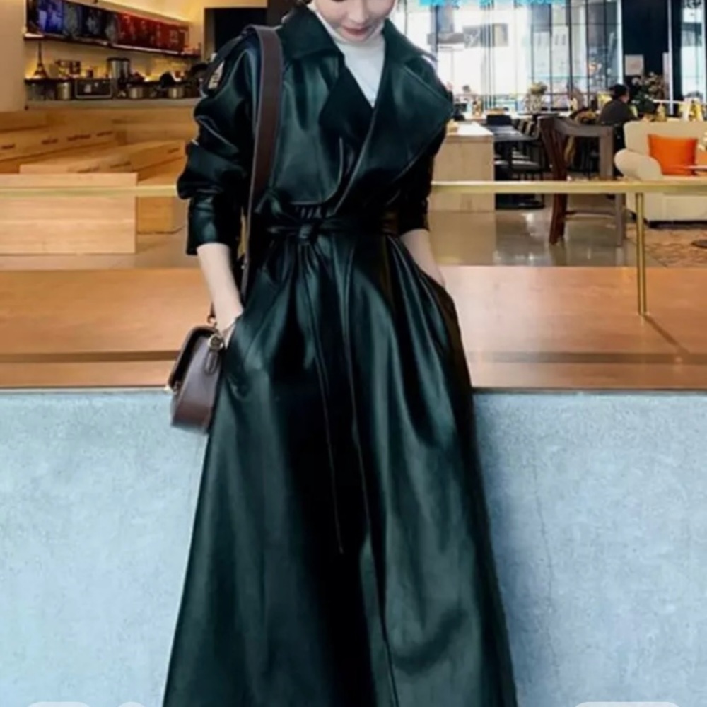 Faux leather trench coat